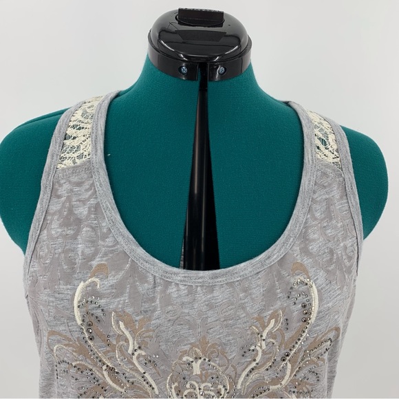 Maurices Grey Textured and Bejewelled Lace Back Tank Top, Large - Picture 2 of 16